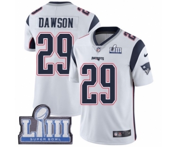 Men's Nike New England Patriots #29 Duke Dawson White Vapor Untouchable Limited Player Super Bowl LIII Bound NFL Jersey