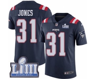 Men's Nike New England Patriots #31 Jonathan Jones Limited Navy Blue Rush Vapor Untouchable Super Bowl LIII Bound NFL Jersey