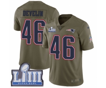 Men's Nike New England Patriots #46 James Develin Limited Olive 2017 Salute to Service Super Bowl LIII Bound NFL Jersey