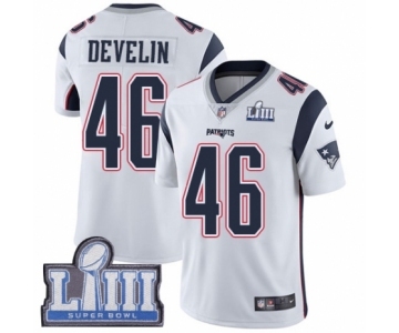 Men's Nike New England Patriots #46 James Develin White Vapor Untouchable Limited Player Super Bowl LIII Bound NFL Jersey