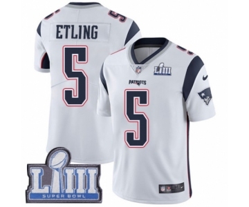 Men's Nike New England Patriots #5 Danny Etling White Vapor Untouchable Limited Player Super Bowl LIII Bound NFL Jersey