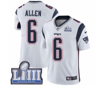 Men's Nike New England Patriots #6 Ryan Allen White Vapor Untouchable Limited Player Super Bowl LIII Bound NFL Jersey