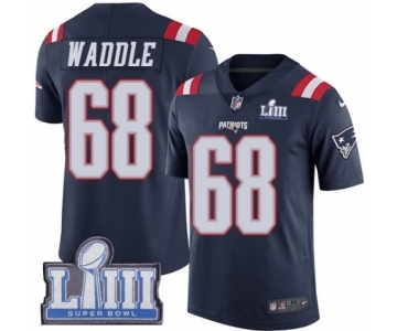Men's Nike New England Patriots #68 LaAdrian Waddle Limited Navy Blue Rush Vapor Untouchable Super Bowl LIII Bound NFL Jersey