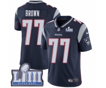 Men's Nike New England Patriots #77 Trent Brown Navy Blue Team Color Vapor Untouchable Limited Player Super Bowl LIII Bound NFL Jersey