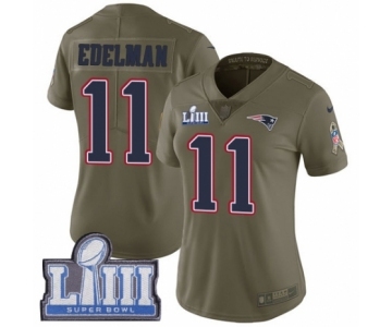 Women's Nike New England Patriots #11 Julian Edelman Limited Olive 2017 Salute to Service Super Bowl LIII Bound NFL Jersey