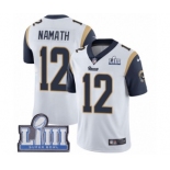 Men's Nike Los Angeles Rams #12 Joe Namath White Vapor Untouchable Limited Player Super Bowl LIII Bound NFL Jersey