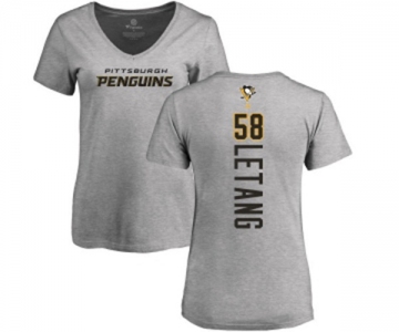 NHL Women Adidas Pittsburgh Penguins #58 Kris Letang Ash Backer T-Shirt
