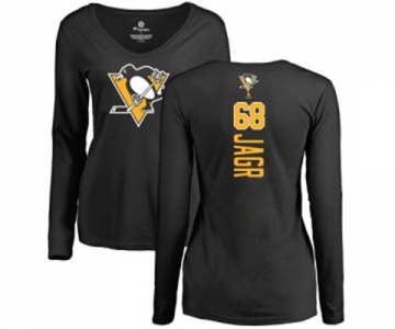 NHL Women Adidas Pittsburgh Penguins #68 Jaromir Jagr Black Backer Long Sleeve T-Shirt
