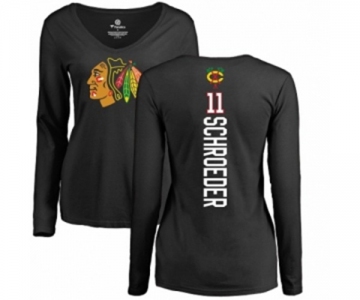 NHL Women Adidas Chicago Blackhawks #11 Jordan Schroeder Black Backer Long Sleeve T-Shirt