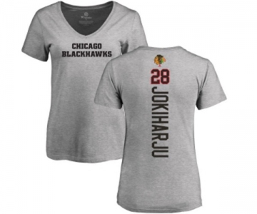 NHL Women Adidas Chicago Blackhawks #28 Henri Jokiharju Ash Backer T-Shirt