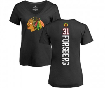 NHL Women Adidas Chicago Blackhawks #31 Anton Forsberg Black Backer T-Shirt