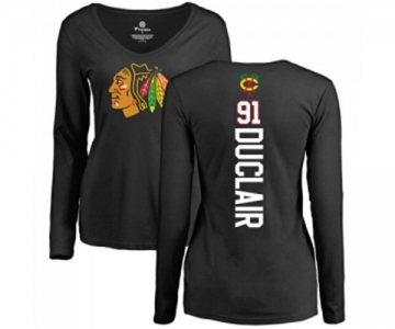 NHL Women Adidas Chicago Blackhawks #91 Anthony Duclair Black Backer Long Sleeve T-Shirt