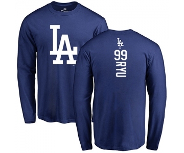 MLB Nike Los Angeles Dodgers #99 Hyun-Jin Ryu Royal Blue Backer Long Sleeve T-Shirt