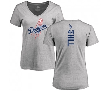 MLB Women's Nike Los Angeles Dodgers #44 Rich Hill Ash Backer T-Shirt