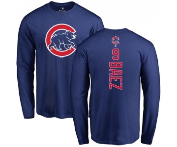 MLB Nike Chicago Cubs #9 Javier Baez Royal Blue Backer Long Sleeve T-Shirt