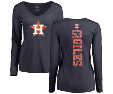 MLB Women's Nike Houston Astros #53 Ken Giles Navy Blue Backer Long Sleeve T-Shirt
