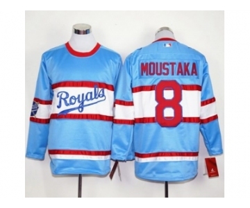 Kansas City Royals #8 Mike Moustakas Light Blue Long Sleeve Stitched MLB Jersey