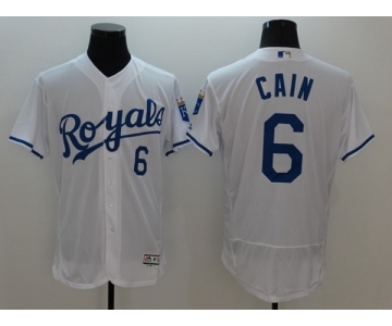 Men Kansas City Royals #6 Lorenzo Cain Majestic White Flexbase Authentic Collection Player Jersey