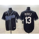 Men's Kansas City Royals #13 Salvador Perez Black 2026 Fashion Replica Black Out Stitched Baseball Jersey Men's Kansas City Royals #13 Salvador Perez Black 2026 Fashion Replica Black Out Stitched Baseball Jersey