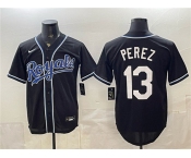 Men's Kansas City Royals #13 Salvador Perez Black 2026 Fashion Replica Black Out Stitched Baseball Jersey Men's Kansas City Royals #13 Salvador Perez Black 2026 Fashion Replica Black Out Stitched Baseball Jersey