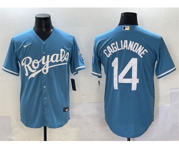 Men's Kansas City Royals #14 Jac Caglianone Light Blue Cool Base Stitched Baseball Jersey