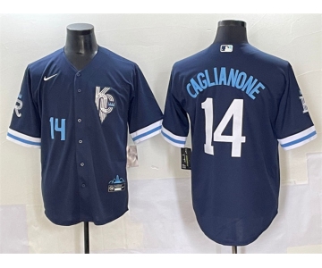 Men's Kansas City Royals #14 Jac Caglianone Navy City Connect Stitched Baseball Jersey