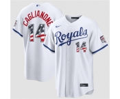 Men's Kansas City Royals #14 Jac Caglianone White USA 250 Fourth of July Stitched Baseball Jersey Men's Kansas City Royals #14 Jac Caglianone White USA 250 Fourth of July Stitched Baseball Jersey