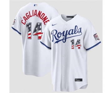 Men's Kansas City Royals #14 Jac Caglianone White USA 250 Fourth of July Stitched Baseball Jersey