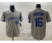 Men's Kansas City Royals #16 Bo Jackson Gray 2024 Away Limited Stitched Baseball Jersey
