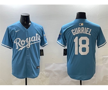 Men's Kansas City Royals #18 Yuli Gurriel Blue Cool Base Stitched Baseball Jersey