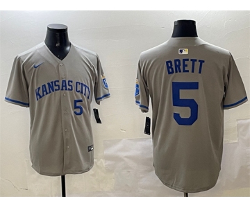 Men's Kansas City Royals #5 George Brett Gray 2024 Away Limited Stitched Baseball Jersey