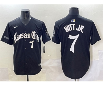 Men's Kansas City Royals #7 Bobby Witt Jr. Black 'Gothic Crown Edition' Vapor Premier Limited Stitched Baseball Jersey