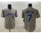 Men's Kansas City Royals #7 Bobby Witt Jr. Gray 2024 Away Limited Stitched Baseball Jersey