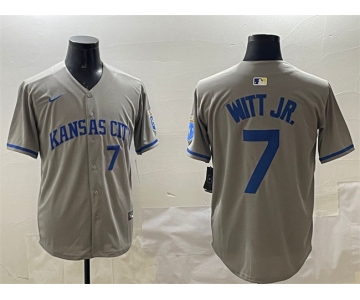 Men's Kansas City Royals #7 Bobby Witt Jr. Gray 2024 Away Limited Stitched Baseball Jersey