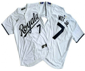 Men's Kansas City Royals #7 Bobby Witt Jr Number White Black Name Limited Stitched Jersey