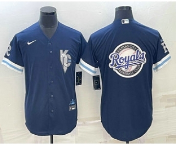 Men's Kansas City Royals Big Logo 2022 Navy Blue City Connect Cool Base Stitched Jerseys