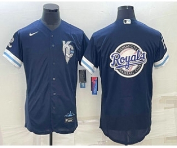 Men's Kansas City Royals Big Logo 2022 Navy Blue City Connect Flex Base Stitched Jerseys