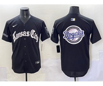 Men's Kansas City Royals Team Big Logo Black 'Gothic Crown Edition' Vapor Premier Limited Stitched Baseball Jersey