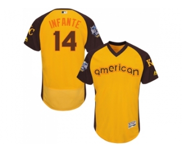 Men's Majestic Kansas City Royals #14 Omar Infante Yellow 2016 All-Star American League BP Authentic Collection Flex Base MLB Jersey