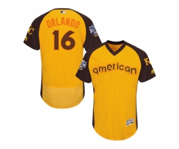 Men's Majestic Kansas City Royals #16 Paulo Orlando Yellow 2016 All-Star American League BP Authentic Collection Flex Base MLB Jersey