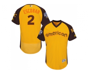 Men's Majestic Kansas City Royals #2 Alcides Escobar Yellow 2016 All-Star American League BP Authentic Collection Flex Base MLB Jersey