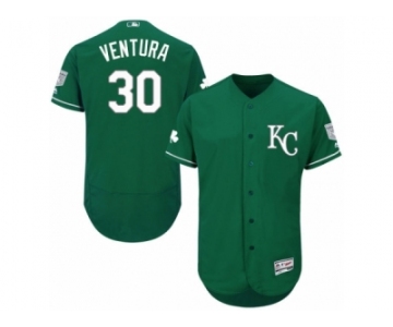 Men's Majestic Kansas City Royals #30 Yordano Ventura Green Celtic Flexbase Authentic Collection MLB Jersey