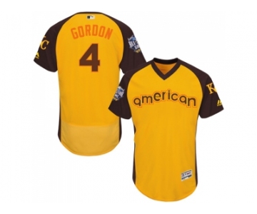 Men's Majestic Kansas City Royals #4 Alex Gordon Yellow 2016 All-Star American League BP Authentic Collection Flex Base MLB Jersey