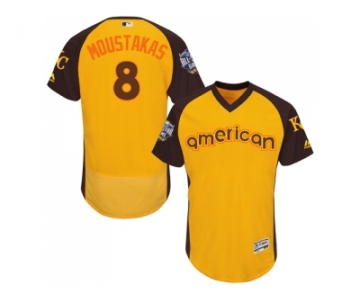 Men's Majestic Kansas City Royals #8 Mike Moustakas Yellow 2016 All-Star American League BP Authentic Collection Flex Base MLB Jersey