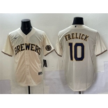 Men's Milwaukee Brewers #10 Sal Frelick Cream Cool Base Stitched Jersey Men's Milwaukee Brewers #10 Sal Frelick Cream Cool Base Stitched Jersey