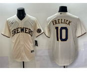 Men's Milwaukee Brewers #10 Sal Frelick Cream Cool Base Stitched Jersey Men's Milwaukee Brewers #10 Sal Frelick Cream Cool Base Stitched Jersey