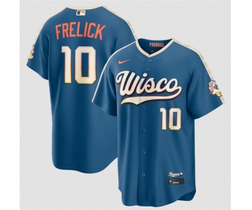 Men's Milwaukee Brewers #10 Sal Frelick Mineral Blue 2026 City Connect Stadium Stitched Stitched Baseball Jersey