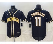 Men's Milwaukee Brewers #11 Jackson Chourio 2026 Fashion Replica Black Out Stitched Baseball Jersey Men's Milwaukee Brewers #11 Jackson Chourio 2026 Fashion Replica Black Out Stitched Baseball Jersey