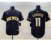 Men's Milwaukee Brewers #11 Jackson Chourio Black Gold With Home Patch Limited Stitched Baseball Jersey