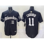 Men's Milwaukee Brewers #11 Jackson Chourio Black 'Gothic 414 Shadows Edition' Vapor Premier Limited Stitched Jersey